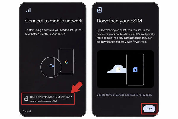 Choose Download a SIM on Google Pixel