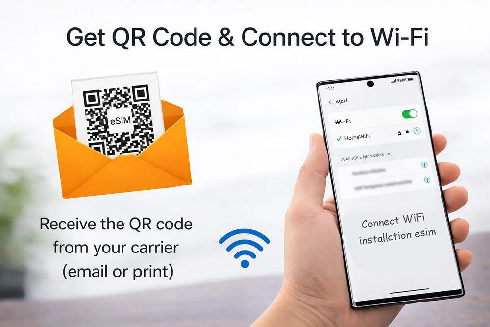 Connect to Wi-Fi and prepare the eSIM QR code