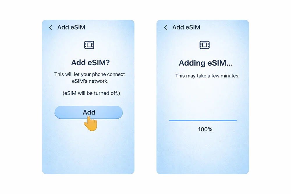 Confirm and wait for eSIM download to complete