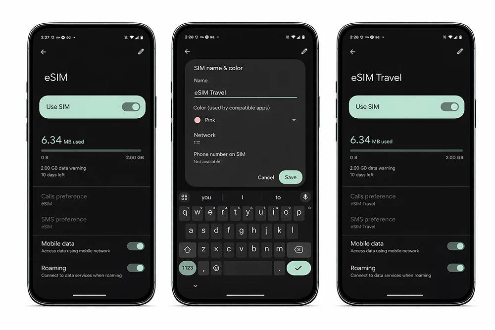 Label your eSIM with a custom name like Travel eSIM