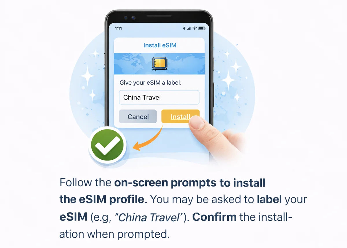 Installing eSIM profile on smartphone settings screen