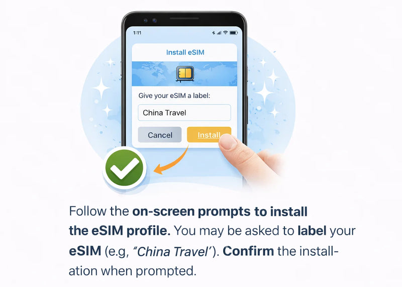 China Telecom eSIM activation confirmation message