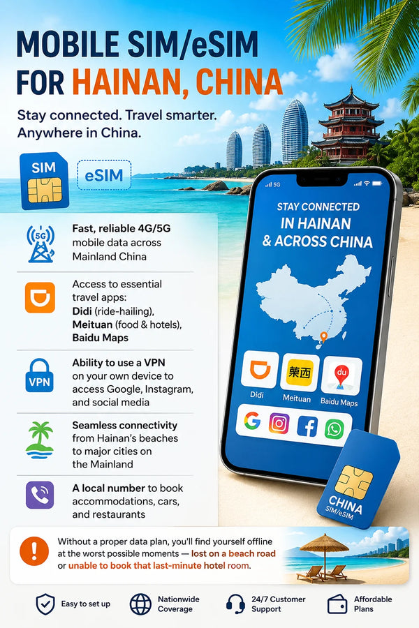 Local SIM Card or eSIM in Hainan & MainlandChina