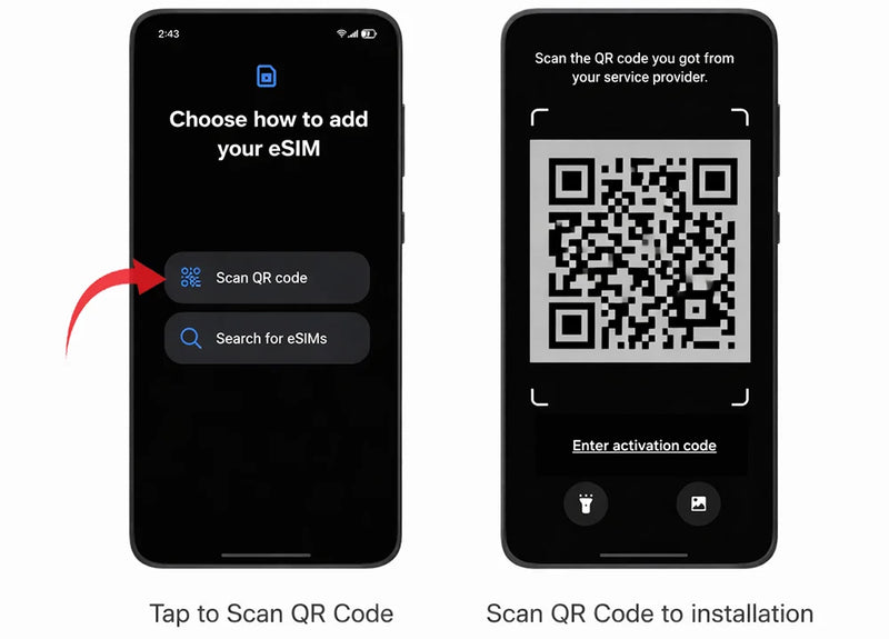 Samsung camera scanning eSIM QR code from email