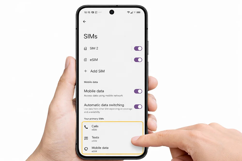 Set the eSIM as default for mobile data