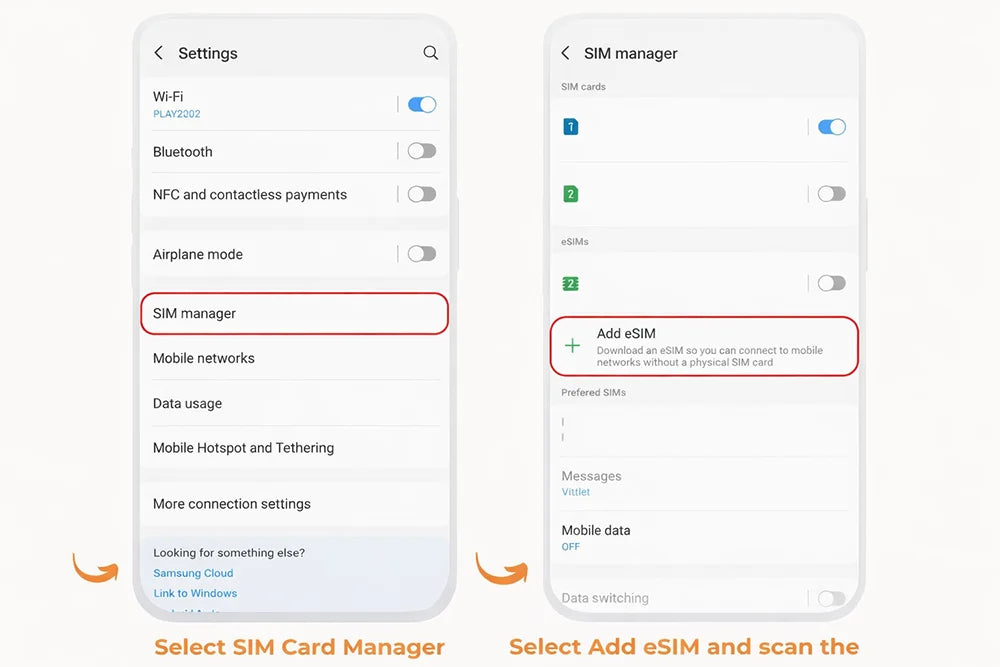 Tap Add eSIM in Samsung SIM Manager