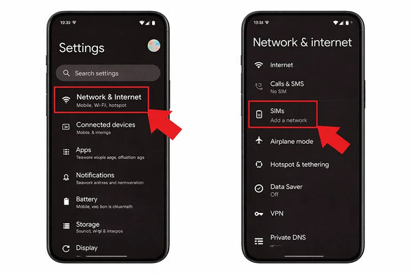 Google Pixel step 2: Navigate to Network & internet, SIMs